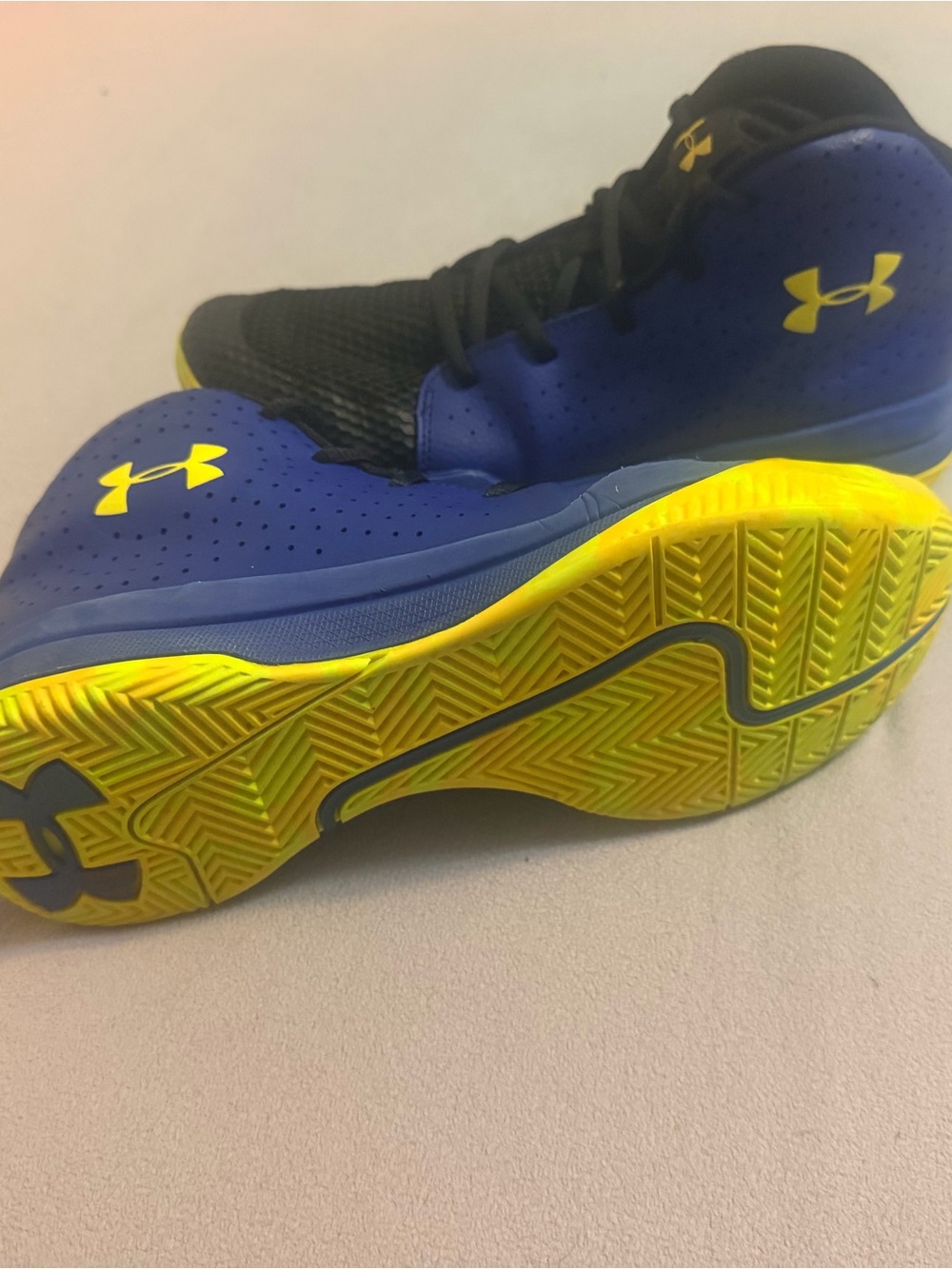Under Armour Kids Blue and Yellow High-Top Basketball Sneakers